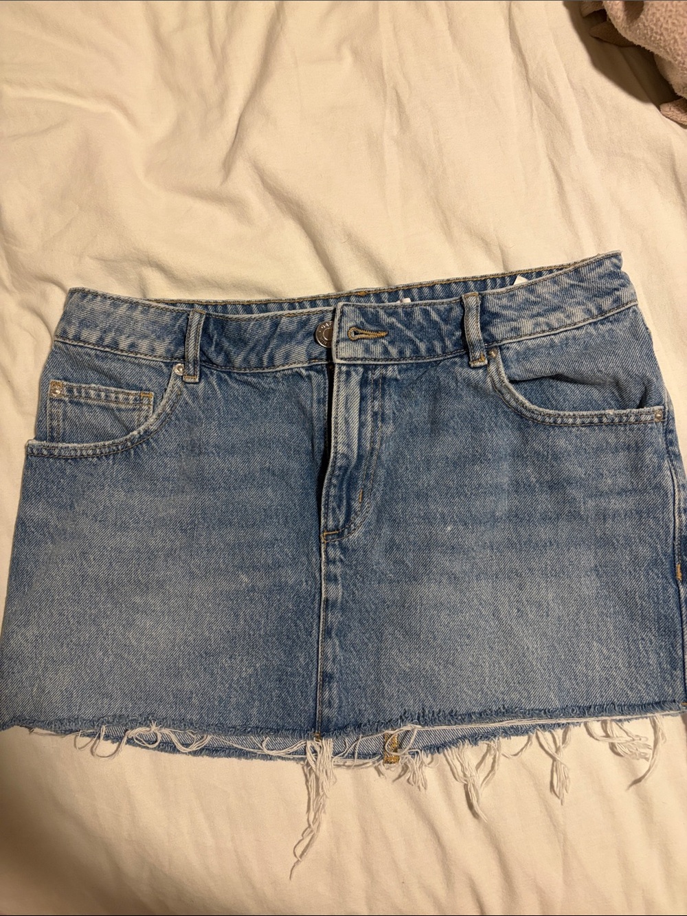 Garage Light Blue Distressed Denim Mini Skirt